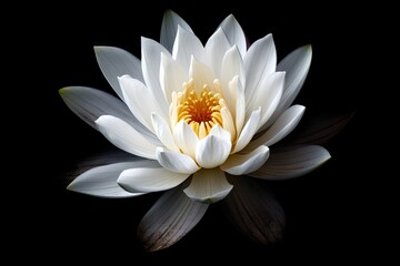 Fototapeta na wymiar Symbol of Purity. Closeup of Fresh White Lotus Flower on Black Background