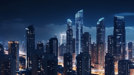 Plakat Gorgeous Night view of city skyline. Generative AI.