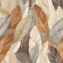 Seamless pattern with gentle feather texture. Simple soft wallpaper design. Home decor fashion textile. AI illustration.