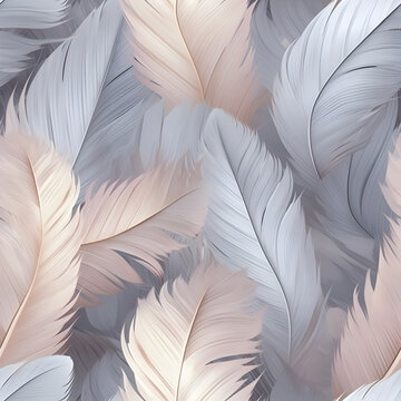 Seamless pattern with gentle feather texture. Simple soft wallpaper design. Home decor fashion textile. AI illustration. © Оксана Смышляева