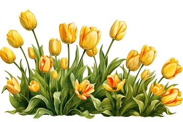 yellow tulips isolated on white background. Generated by AI.