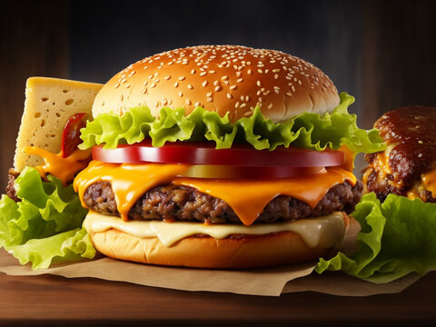 tasty burger isolated on black background fresh hamburger fastfood  AI Images