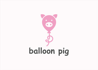 pig with balloon logo design vector silhouette illustration