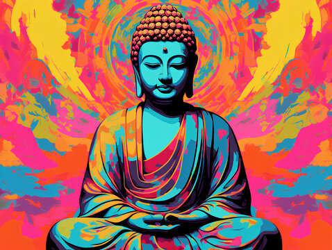 Pop Art Buddha Digital Illustration - A Vibrant Fusion of Spirituality and Contemporary Expression