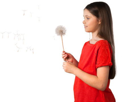 Young girl holding a dandelion blowball - Powered by Adobe