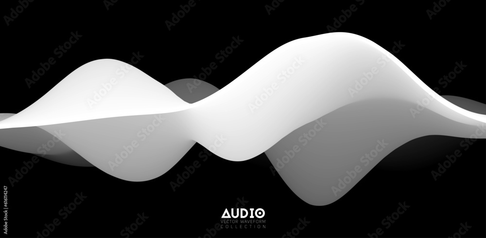 Poster sound wave visualiztion. 3d black and white solid waveform. voice sample pattern.