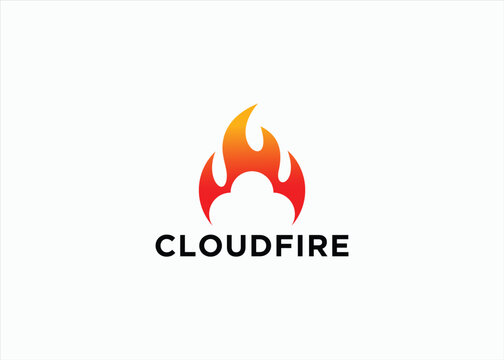 cloud with fire logo design vector silhouette illustration