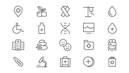 Medicine and Health care flat icons. minimal thin line web icon set. Outline icons collection