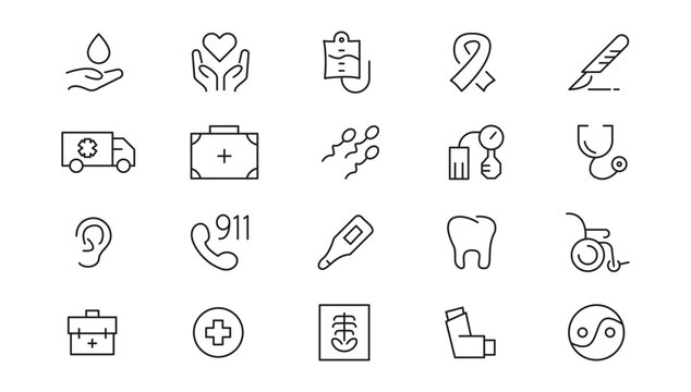 Medicine and Health care flat icons. minimal thin line web icon set. Outline icons collection