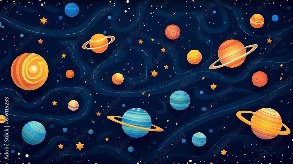 Poster vector space background . cute flat style template with stars in outer space generative ai