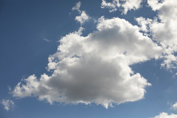 Cloud in sky. Summer weather. White cloud in blue sky.