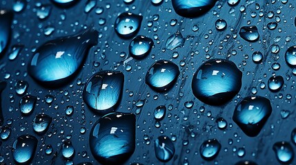 water drops on blue metal Generative AI
