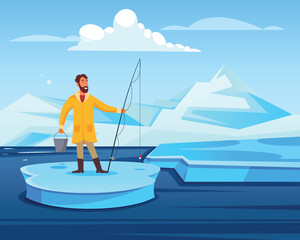 illustration of a man fishing in cold weather