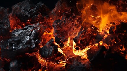 Close-up of embers from fire against black background Generative AI