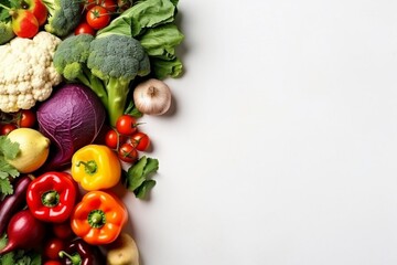 Colorful Vegetables placed on the Left on White background. Generative AI
