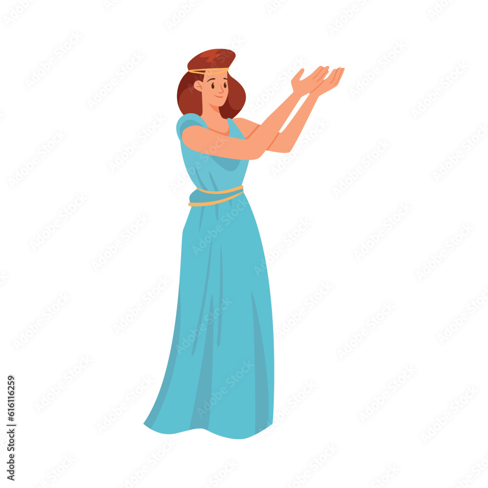 Wall mural greek girl in blue antique clothes standing vector illustration