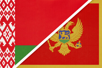 Belarus and Montenegro, symbol of country. Belarusian vs Montenegrin national flags.