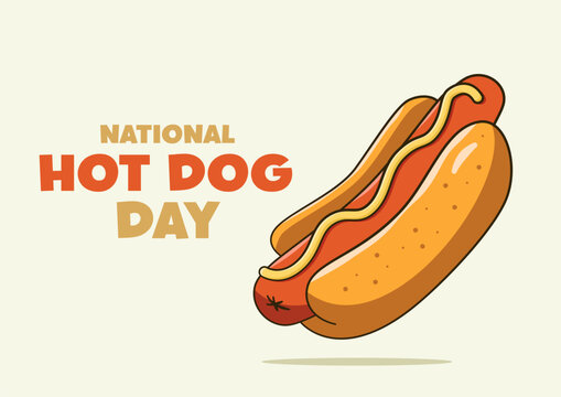 National Hot Dog Day lettering with hot dog. Poster concept. Vector illustration