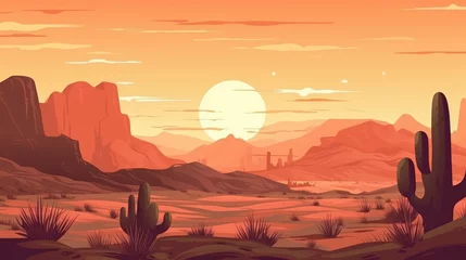 Foto auf Acrylglas Backstein Wild Western Texas desert sunset with mountains and cactus. Generative AI