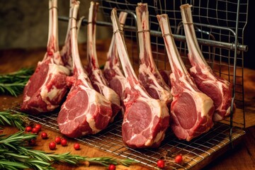 Fresh lamb cutlet with rosemary and pepper. Generative AI