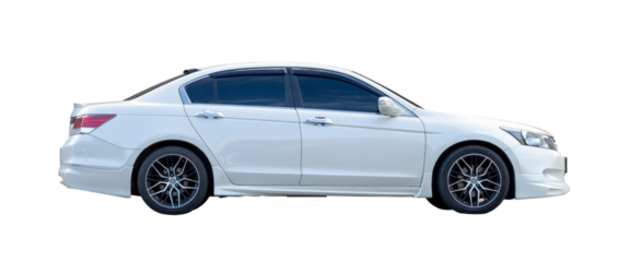 Luxurious white sedan sports car isolated on white background with clipping path in png file format