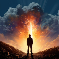 Fototapeta premium A man looking at a nuclear bomb