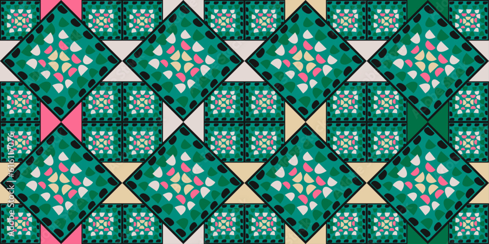 Poster Simple green tile mosaic. Vector pattern with the same tiles with a simple application. For design and repeating patterns, surfaces.