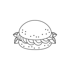 Dessert icon. Flat cartoon illustration of a profiterole with cream isolated on a white background. Vector 10 EPS.