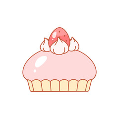 Strawberry dessert icon. Flat cartoon illustration of a mousse cake with berries. Vector 10 EPS.