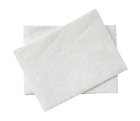 Top view of two folded pieces of white tissue paper or napkin in stack isolated on white background...