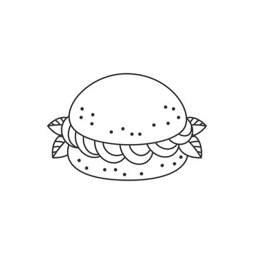 Dessert icon. Flat cartoon illustration of a profiterole with cream isolated on a white background. Vector 10 EPS.