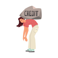 Woman Character Carrying Heavy Stone on Her Back as Severity of Loan and Mortgage Vector Illustration