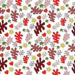 seamless pattern with leaf, heart, line art