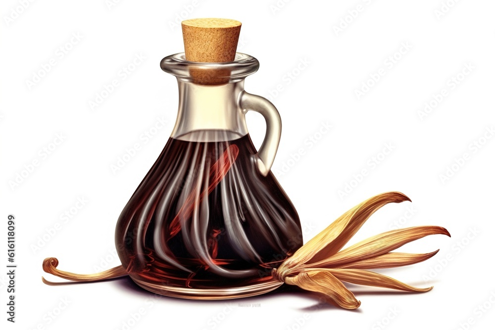 Poster bottle with vanilla extract isolated on white background. generated by ai.