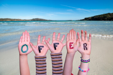 Children Hands Building Word Offer, Ocean And Sea