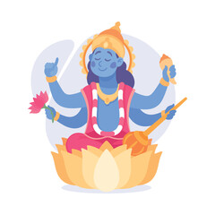 Ancient Indian Hindu Vishnu God and Deity Vector Illustration