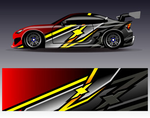 Car wrap design vector.Graphic abstract stripe racing background designs for vehicle, rally, race, adventure and car racing livery