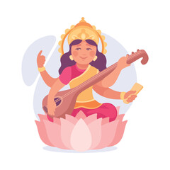 Ancient Indian Hindu Lakshmi God and Deity Vector Illustration