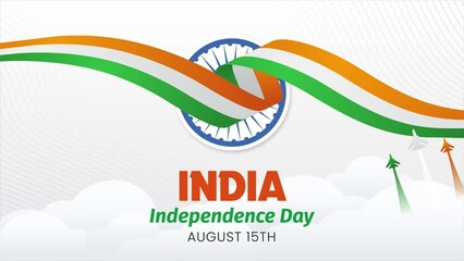 Happy India Independence Day August 15th with flag and fighter jets illustration animation