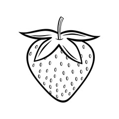 Hand drawn Strawberry icon. Doodle of sweet strawberry isolated on white background. Sketch of garden fresh berry for engraving, tattoo, symbol.Organic healthy food black and white vector illustration