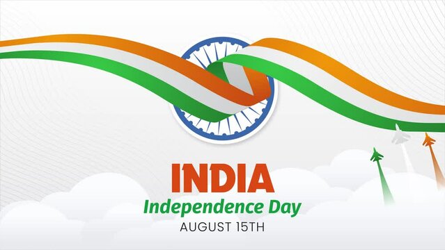 Happy India Independence Day August 15th with flag and fighter jets illustration animation