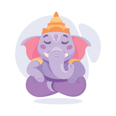 Ancient Indian Hindu Ganesha God and Deity Vector Illustration