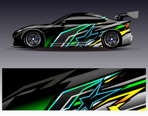 Obraz premium Car wrap design vector.Graphic abstract stripe racing background designs for vehicle, rally, race, adventure and car racing livery