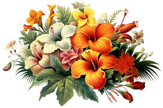tropical flowers isolated on white background. Generated by AI