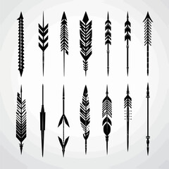 Set of black feather arrows design elements