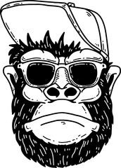 Illustration of monkey in a cap. Design element for t shirt, poster, card, emblem