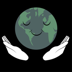Vector Illustration of environmental support with smiling Earth