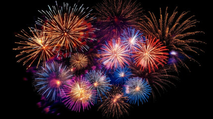 illustration beautiful fireworks celebration on isolated black background