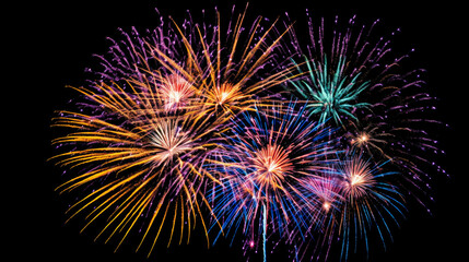 illustration beautiful fireworks celebration on isolated black background