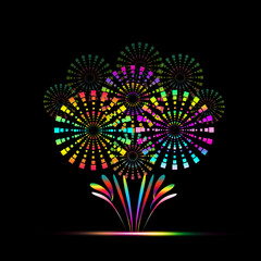 Colorful fireworks celebration graphic wallpaper with black background